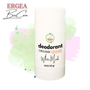 Ergea BioCare deodorant stick labeled Organic White Musk, 50 g
